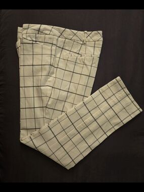 Women Windowpane Dress Pants - White with Black Grid